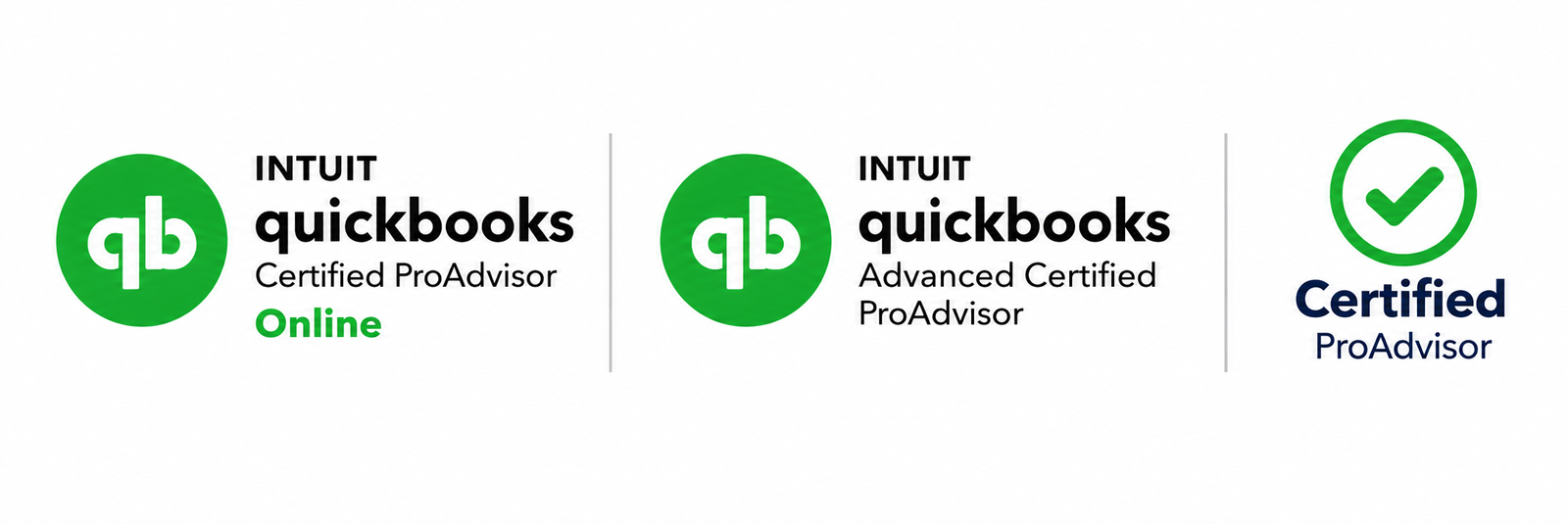 Intuit QuickBooks Certified ProAdvisor badges